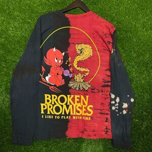 Broken Promises I Like to Play with Fire, Cartoon Graphic, Long Sleeve Tie-dye T